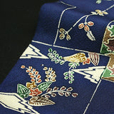 Indigo Bingata Chirimen Crepe Kimono Silk  14" x 32"   #4274