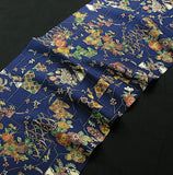 Indigo Bingata Chirimen Crepe Kimono Silk  7" x 57"   #4274
