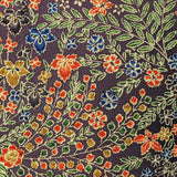 Purple/Orange/Green Small Flowers Chirimen Crepe Kimono Silk 14" x 61". #4168
