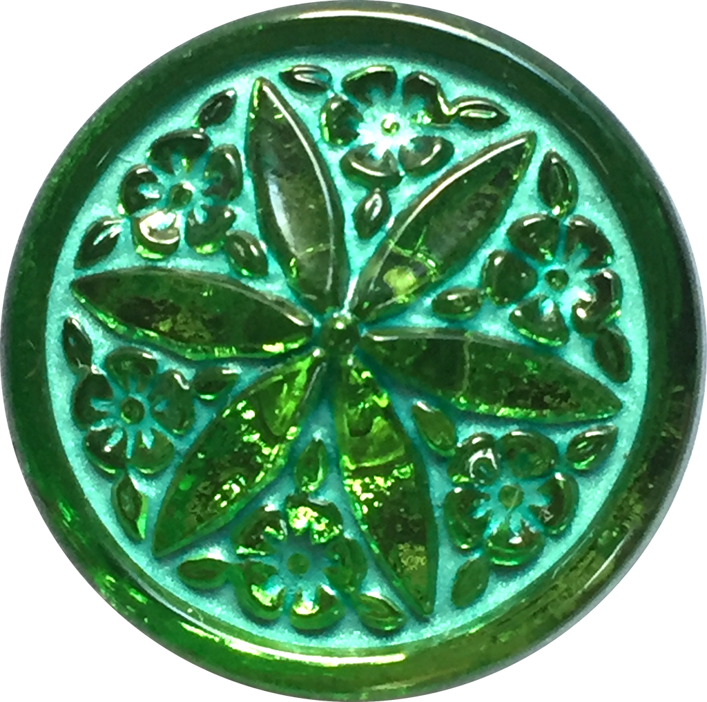Green Emerald Star Flower Czech Glass Button 3/4