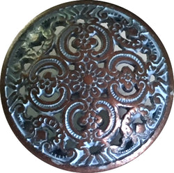 light blue and copper scrollwork button