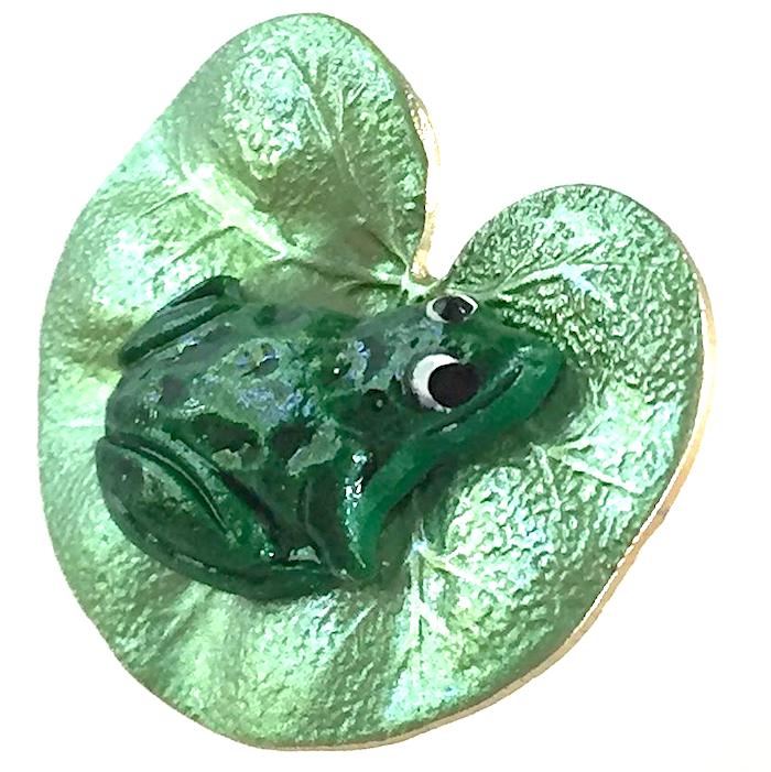 Frog on Lilypad Enamel Button by Susan Clarke Designs 7/8 – The Button Bird