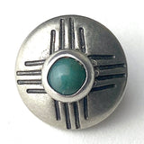 Sixteen Rays Sun Zia w. 'Turquoise' Small Concho Button Nickel Silver 1/2"  #SW-254