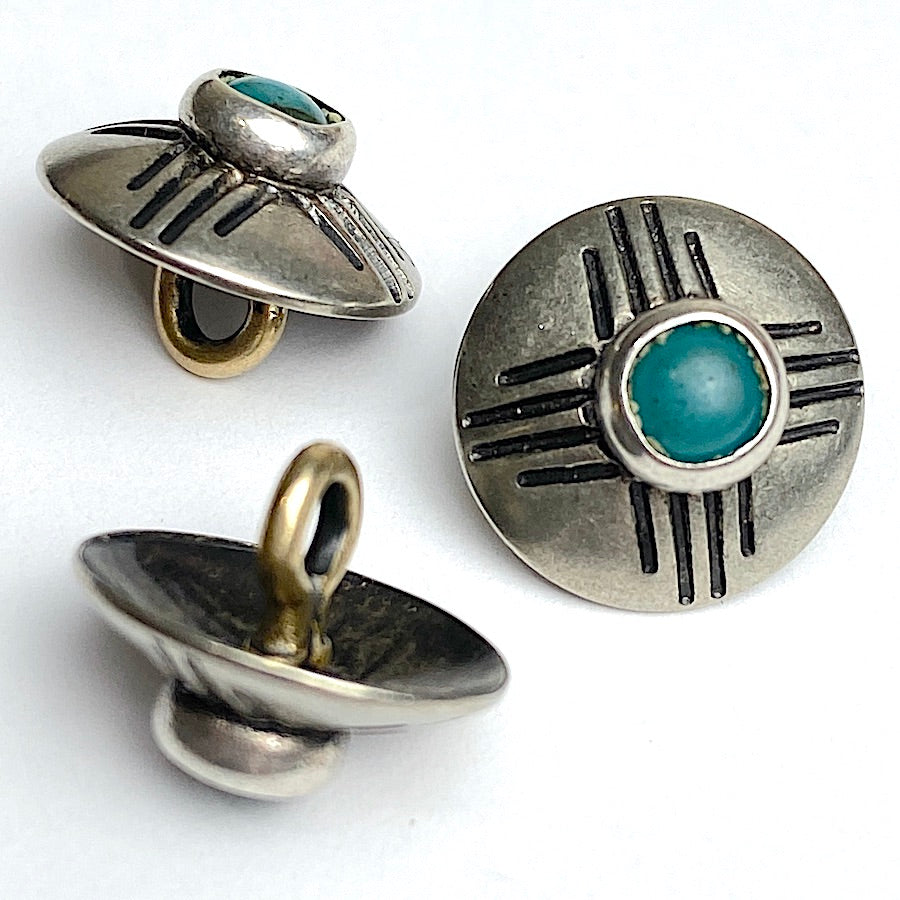 Turquoise and Silver Cufflinks Made From Vintage Native American Silver Button Covers Turquoise Shadow Box Stones outlets Sunray Symbols 11 Grams