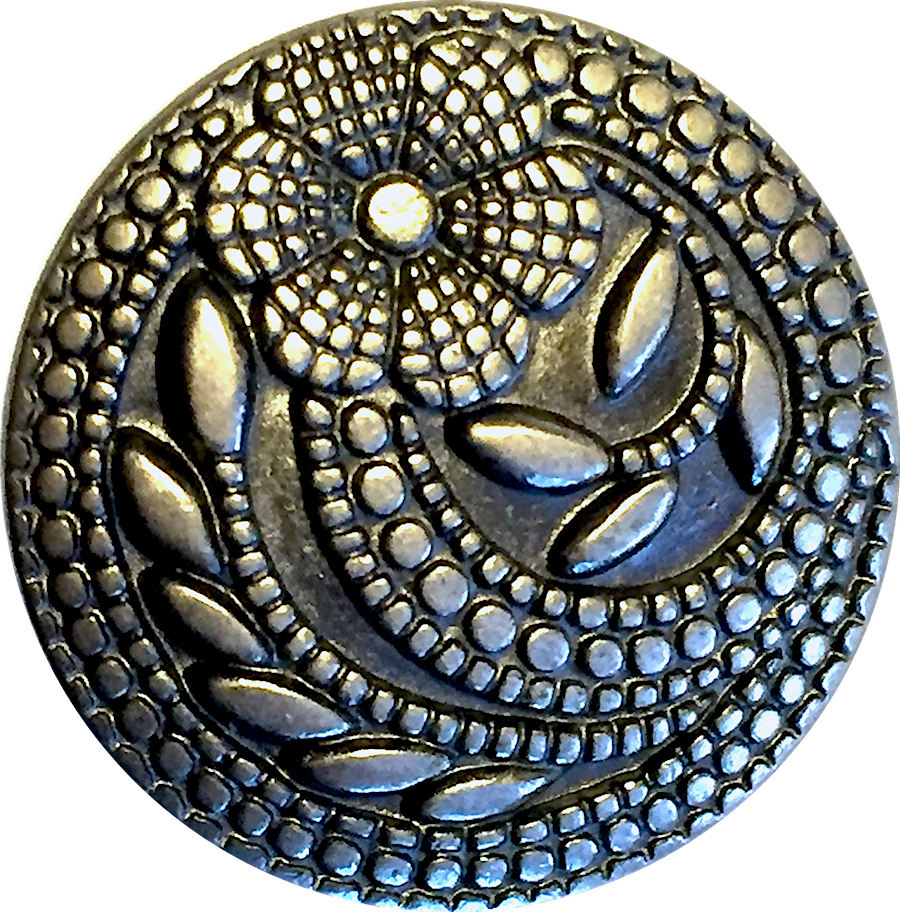 Carved Flower Pattern - Dark Antique Silver Shank Buttons 25mm / 1
