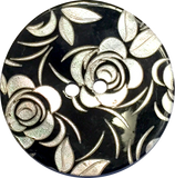 White Roses Etched on Black Shell Button, 5/8", 13/16" or 1-1/8"
