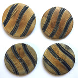 horn button black wavy stripes on brown
