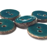 Dark Turquoise Blue Shiny Coconut 11/16" 2-hole Button. #SWC-77