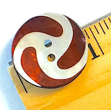 SALE Brown-Rust Swirl Iridescent / White Shell Button 7/8". #1195