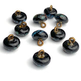 Black /Blue/Soft Teal Spots Tiny Vintage Glass Buttons, 5/16" Japan #GL 308