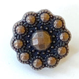 Small Copper/Black Flower Faux-Beaded Metal Button 1/2" Shank Back  #SWC-65
