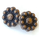 Small Copper/Black Flower Faux-Beaded Metal Button 1/2" Shank Back  #SWC-65