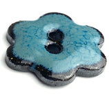 Turquoise/Black Ceramic 1" Flower Buttons 2-Hole #RN-TLFL