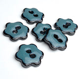 Turquoise/Black Ceramic 3/4" Flower Button 2-Hole #RN-TSFL