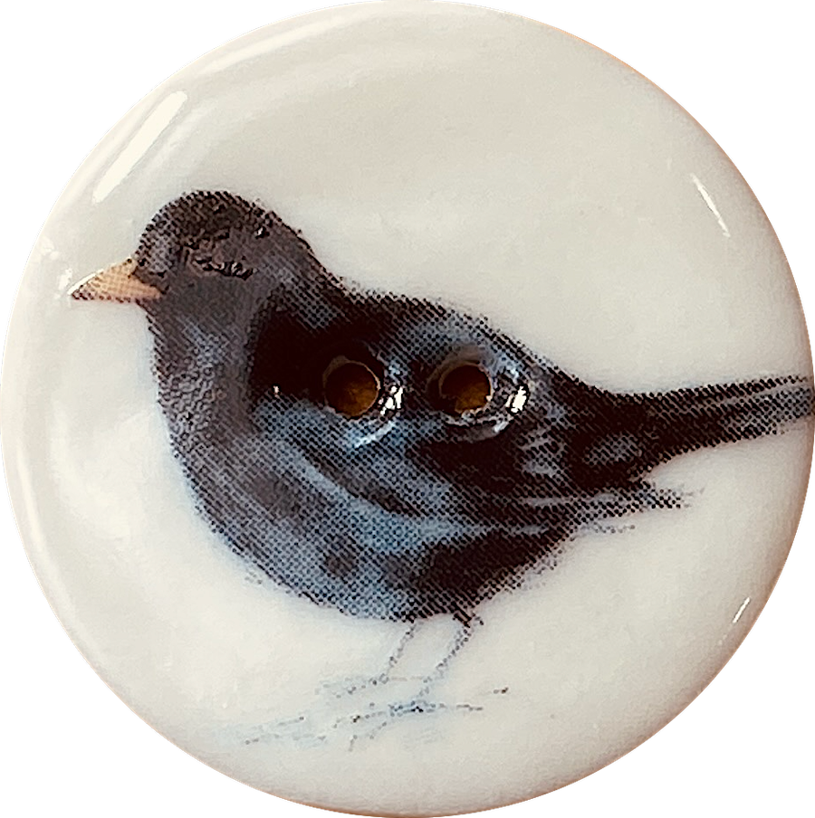 Blackbird Porcelain Button 1-1/8 2-hole, Handmade