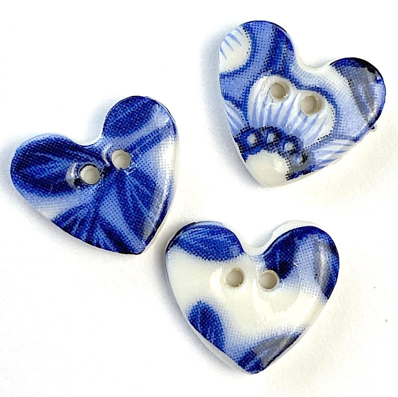 Indigo / White Summer Night Tiny Heart Porcelain Button, 1/2 – The Button  Bird