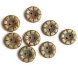 Muddy Czech Glass Sunray Flower, 2 hole button 14mm/ 9/16"  #AB-7806