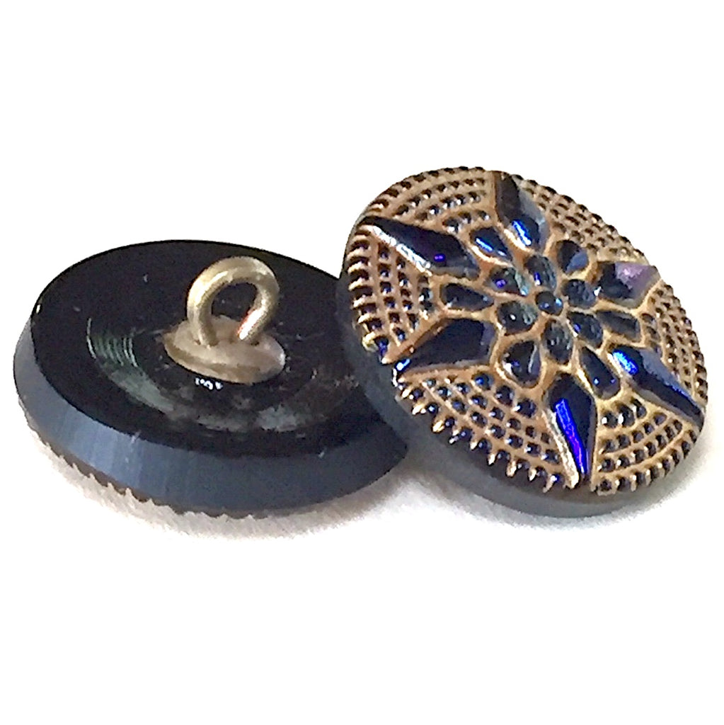 Jewel Button Blue Glass Gold 18-22mm - Buttons Paradise