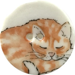 Orange Tabby One, Cat Sleeping Porcelain Button, 1-1/8"