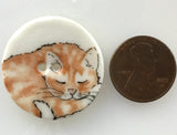 Orange Tabby One, Cat Sleeping Porcelain Button, 1-1/8"