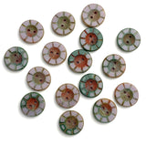 Muddy Lavender + Green Czech Glass Sunray Flower, 2 hole button 14mm/ 9/16"  #AB-7803