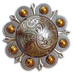 Silver/Gold Engraved Telluride Concho 2-3/8" Screwback  #CC-121