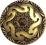 Gold/Black Handpainted Czech Lacy Glass Button, 1-1/16", Susan Clarke #SC1519-I