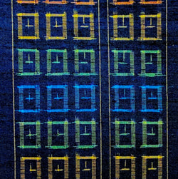 SALE Color Windows on Navy Ikat Vintage Kimono Silk By the Yard  #258