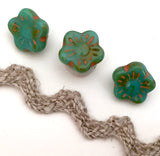 Green Turquoise Jade Tiny Czech Glass Daisy Buttons, 5/16"  #AB-4816