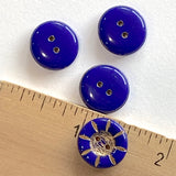 Cobalt Blue Czech Glass Sunray Flower, 2 hole button 14mm/ 9/16"  #L-495