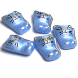 Cat with Silver Paws Czech Glass Handpainted Button, Blue 1-1/8"  #CB732