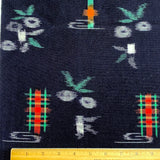 SALE Navy INDIGO Ikat WOOL, Ribbon Flower Kimono Fabric from Japan, By the Yard #246