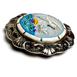 Heron and Dragonfly, Art Stone in Metal Rim Artisan Button by Susan Clarke, 1-3/4" #1159