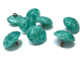 Jade Green Shiny 5/8" Vintage Glass Button with Swirly Carving #GL387
