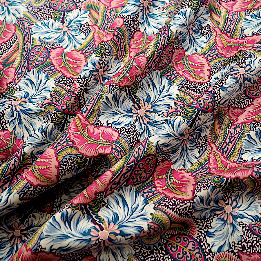 Italian Floral Printed Stretch Cotton Lawn - Sky Blue / Green / Teal /  Yellow / Pink - Fabric by the Yard