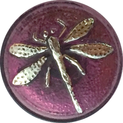 Dragonfly Button, Purple and Silver Czech Glass 11/16" / 18mm  #CZ 005-1
