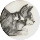 Gray Cat with Perky Ears Porcelain Button 1-1/8"