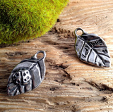 Ladybug Leaf Pewter Charm 1" from Green Girl Studios #G261