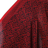 Red / Black Floral Swirls Hand Block Print Cotton from India, 45" Wide By the Yard #TK-37