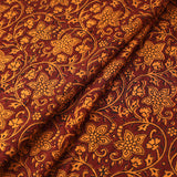 Maroon Traditional Floral Hand Block Print from India, Cotton Border Print, By the Yard #TK-31