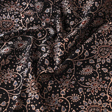 2.5 yard PIECE, Black/Tan/Blue-Gray/Red Hand Block Print Cotton Mulmul from India, 44" Wide  #TK-38