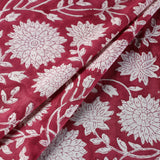 Remnant, Raspberry Red Floral Hand Block Print from India, 44" Wide x 1-1/8 Yard long, 100% Cotton, #TK-45