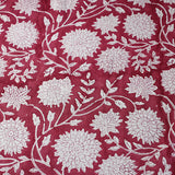 Remnant, Raspberry Red Floral Hand Block Print from India, 44" Wide x 1-1/8 Yard long, 100% Cotton, #TK-45