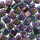 Purple Iris/Blackish Czech Glass Tile Beads, 2 Holes, 6mm, 60 beads #L-448