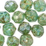 Sea Green Czech Glass Silver Lustre Picasso Beads, 8x10mm, 15 beads #L-761