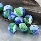 Blues/Greens Lily Pad Pond Czech Glass Rondelle Beads, 6-9mm, 25 beads #L-655