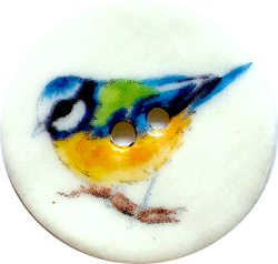 SALE, Blue Bird Porcelain Bluebird Button 1-1/8" Handmade
