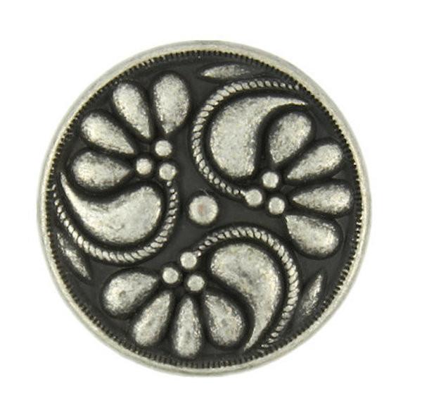 SALE Silver/Black Poppy Pinwheel 1/2" Shank Back Button  #SWC-66