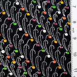Shibori Diagonal Colorful Multi Dots on Black Vintage Kimono Silk, 14" x 60"  #4559