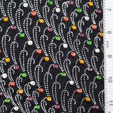 Shibori Diagonal Colorful Multi Dots on Black Vintage Kimono Silk, 14" x 41"  #4559